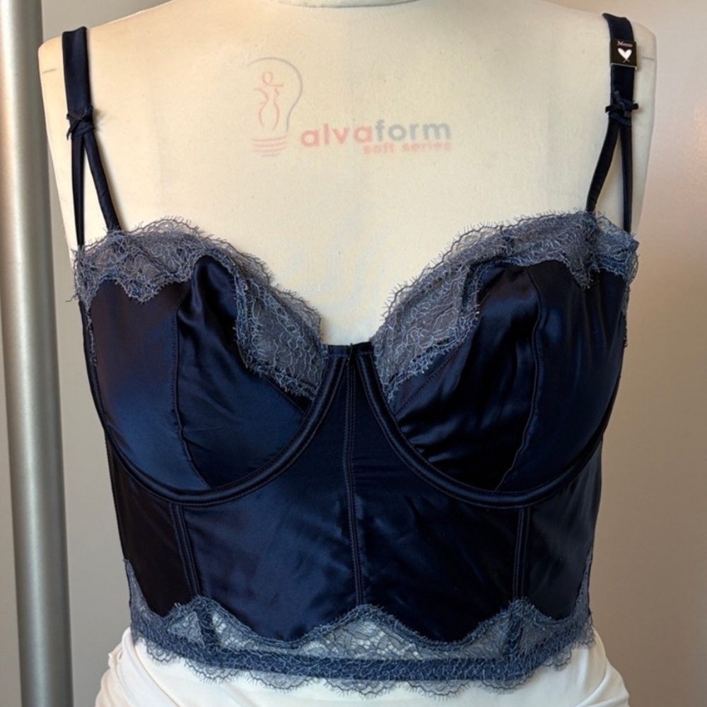 NWT Victoria's Secret Navy Satin Lace Longline Bustier 36DD (36E)